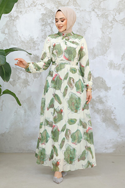 N.S NEVA STYLE Patterned Khaki Hijab Dress 344601Hk