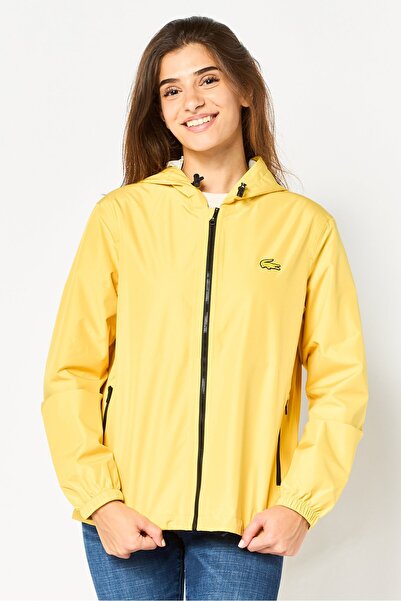 Lacoste Women Brand Logo Hooded Widbreaker Jacket, Dark Yellow