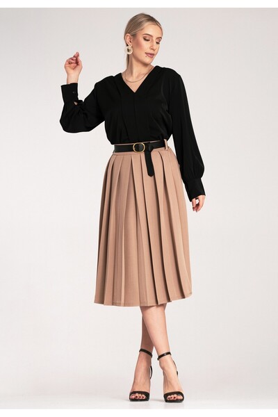 Figl Elegant pleated skirt - Pleated midi skirt - Beige skirt M1154 size S/M