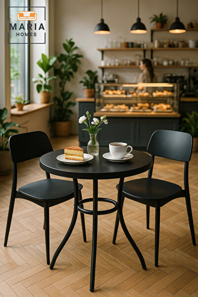 MARIA HOMES Modern Black Round Outdoor Dining Table 70x70x75 – Metal Patio Ta...