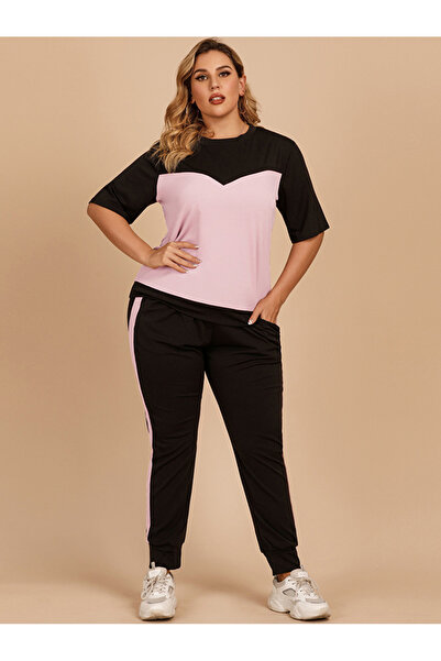 FridayIn Casual Round neck Color contrast Splicing Regular sleeve Plus Size Suits