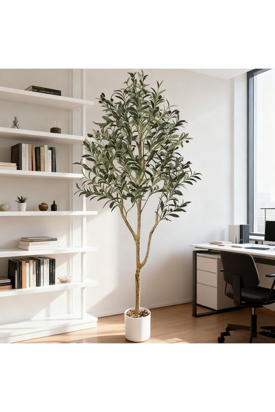 BESTONE 150cm Olive Tree Fake Plant with Natural Texture, Plastic Pot for Indoor Outdoor Decor