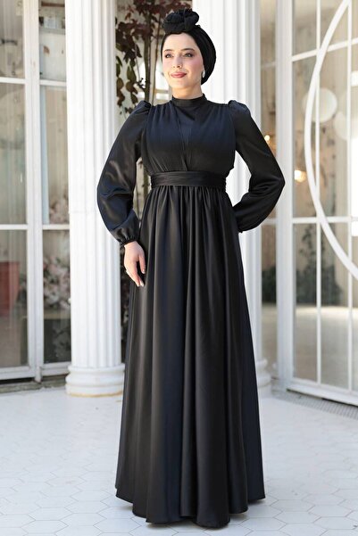N.S NEVA STYLE Satin Black Hijab Evening Dress 23821S