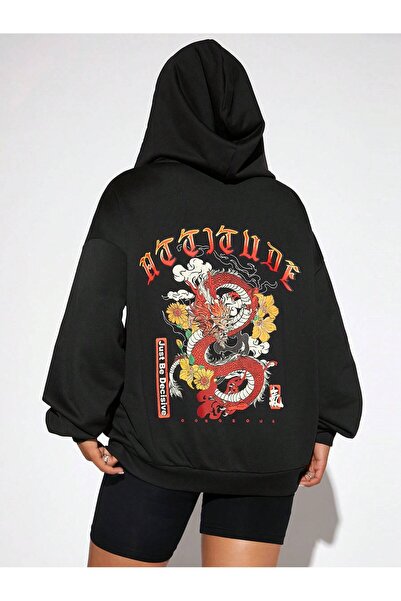 ZEMLİYA Суитшърт с качулка – минималистичен ретро принт с механични букви и к...