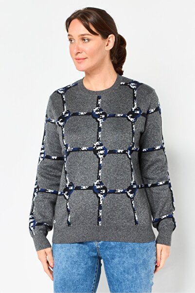 Lacoste Women Crew Neck Allover Print Sweater, Multicolor