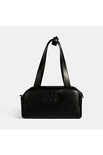 Desa Women's Black Monogram Logo Leather Shoulder Bag