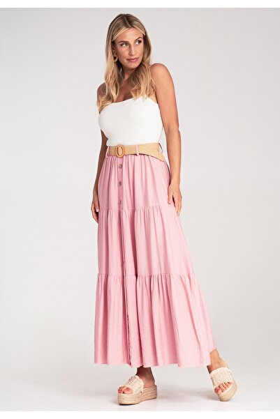 Figl Front button skirt - Summer maxi skirt - Pink M1222 size L/XL