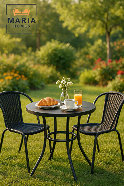 MARIA HOMES طاولة طعام خارجية دائرية سوداء حديثة 80x80x75 - أثاث معدني للفناء...