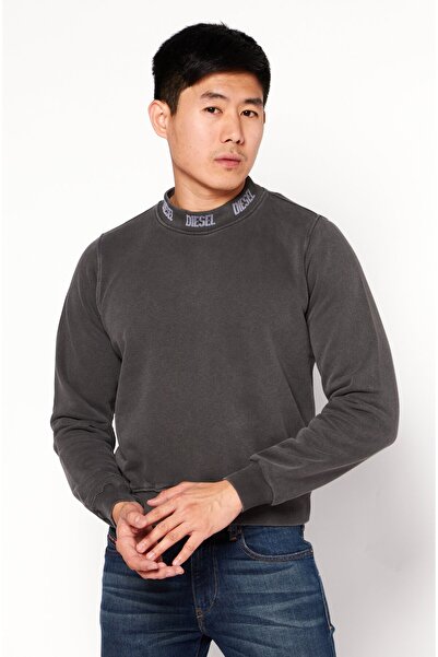 Diesel Men Crew Neck Solid Long Sleeve Sweatshirts, Charcoal