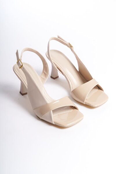 İREM Klein Women's Beige Patent Leather Detailed Heeled Sandals