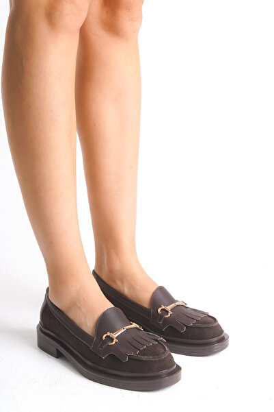 Ayakkabı Delisiyim Справжня шкіра Коричневі жіночі лофери Оксфордські туфлі З пряжкою З бахромою Нековзна підошва Сієна