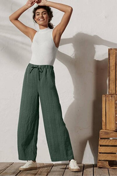 Tchibo Women Regular Fit Drawstring Palazzo Pants, Green