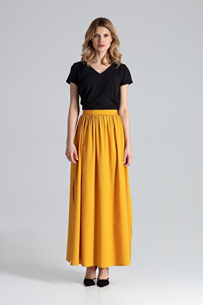 Figl Long flared skirt with yellow Slit M666 size L