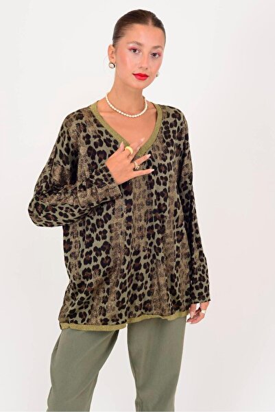 Park Moda 21812 Leopar Desen Vyaka Simli Bluz