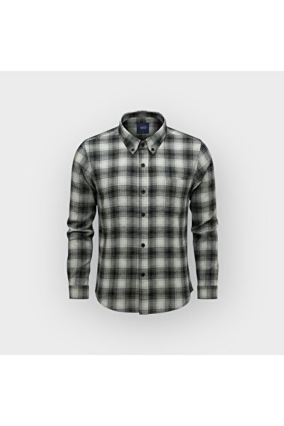KAMER Regular Fit Winter Long Sleeve Buttoned Collar Plaid Gray Black Shirt 3872S