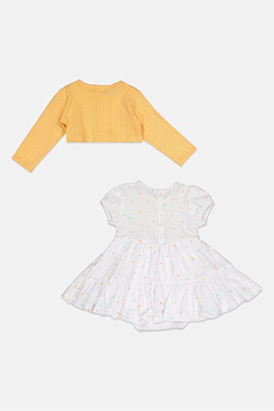 Cool Club Toddlers Girl 2 Pieces Printed Bodysuit-Dress And Cardigan, White