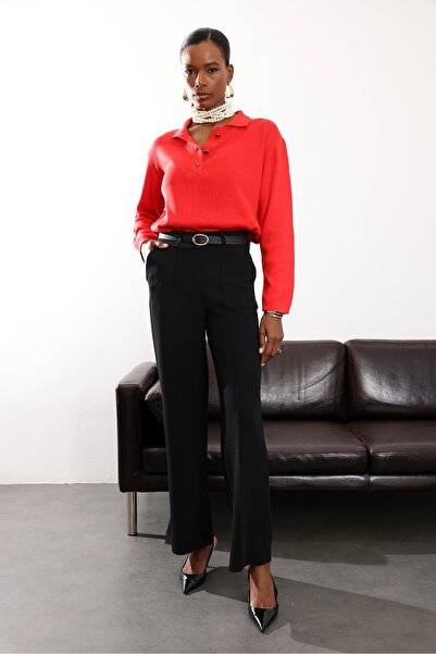 5in1Canpolat Black Front Çimalı Palazzo Pants 257032