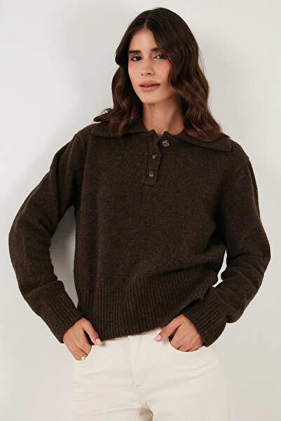 Lela Wool Blend Regular Fit Buttoned Polo Neck Sweater Polo Neck Sweater 4617019