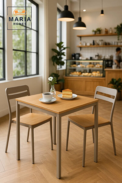 MARIA HOMES طاولة طعام مربعة عصرية ٨٠×٨٠×٧٥ سم | سطح خشبي فاتح | إطار معدني ل...