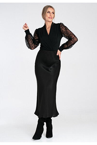 Figl Satin midi skirt - Black skirt M1084 size L/XL