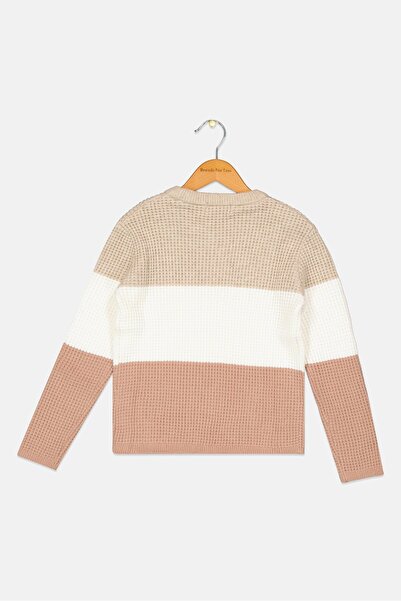 Poof Girl Kids Girl Colorblock Sweater, Beige