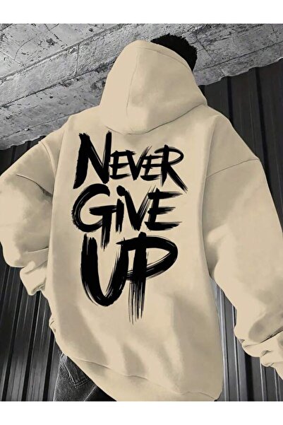 Soothing Space سترة بقلنسوة للجنسين من Never Give Up Text مطبوع