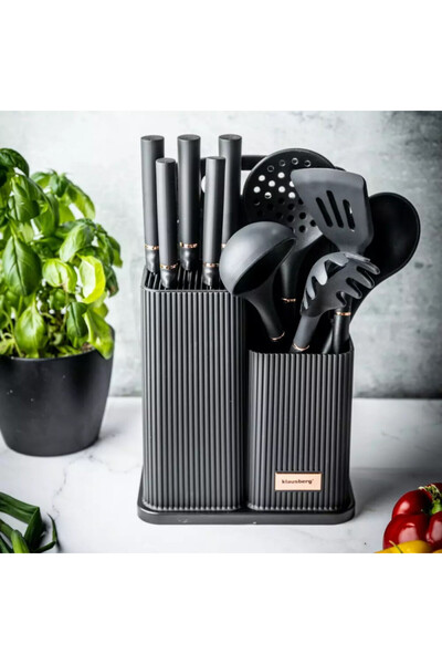 Klausberg KB 7835 kitchen utensil set, 12 pcs, Stainless steel, Black