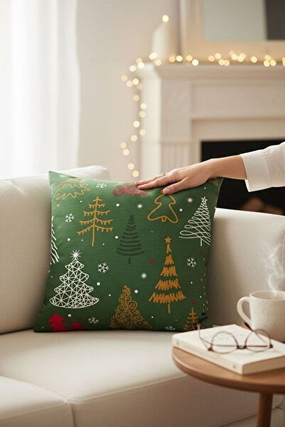 ANJEAHOME Sydney Christmas Patterned Throw Pillow Cover | 45X45 cm | Digital Printed | Stylish Design – Washable Fabric