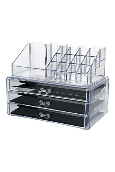 YupFun منظم مكياج، صندوق تخزين مستحضرات تجميل بسعة كبيرة، مكون من قطعتين و3 أ...