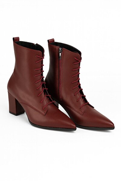 MODAONN Γυναικείες μπότες με τακούνι με μυτερή μύτη με κορδόνια με φερμουάρ σ...