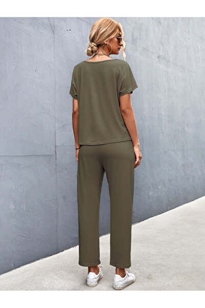 FridayIn Casual Simplicity Round neck Strapless Solid color Pocket Bat sleeve Pants Suits