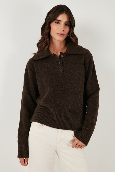 Lela Wool Blend Regular Fit Buttoned Polo Neck Sweater Polo Neck Sweater 4617019