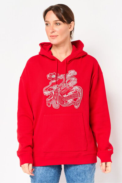 Lacoste Women Embroidered Long Sleeve Hoodie, Red