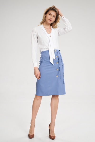 Figl Fustă creion midi cu nasturi, albastră M697, mărimea S