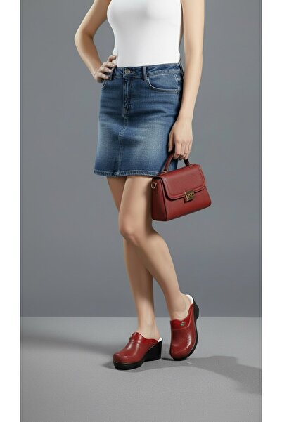 Sabo Medikal Red Perforated Wedge Heeled Women's Sabo Orthopedic Nurse Doctor Chef Daily Slippers