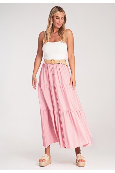 Figl Front button skirt - Summer maxi skirt - Pink M1222 size L/XL