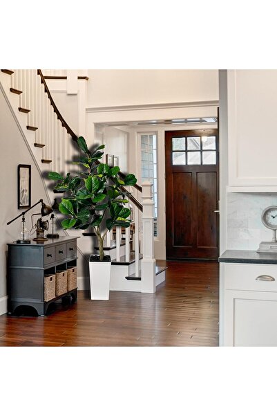 MirageBotanics 5ft Fiddle Leaf Fig Artificial Tree with White Planter (Faux Ficus Lyrata)