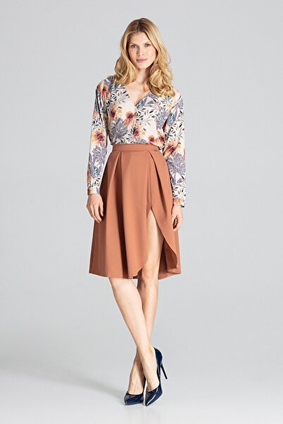 Figl Elegant skirt with thigh Slit , brown M675, size M