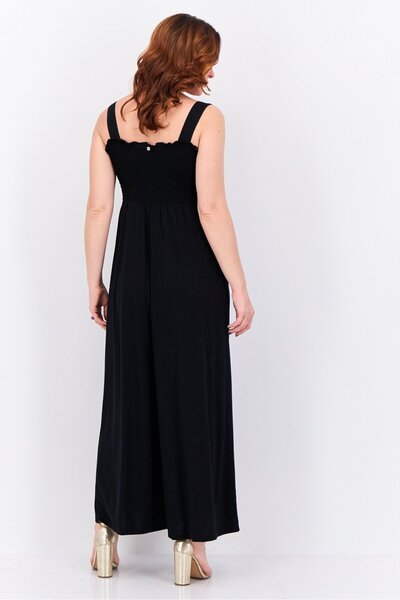 Roxy Women Shirred Sleeveless Jumpsuit, Black