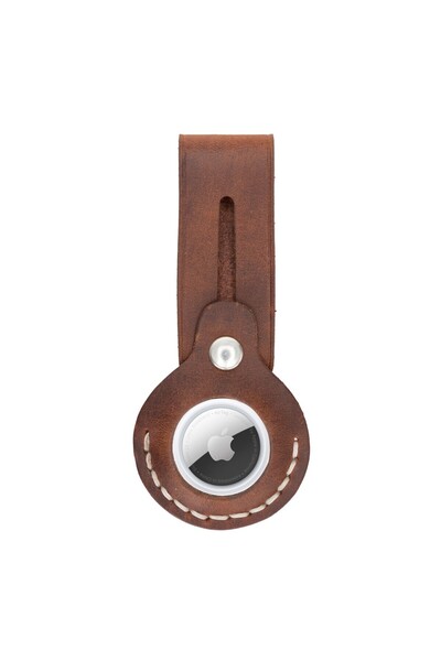 AbbasShop سلسلة مفاتيح جلدية متوافقة مع Apple AirTag Beta AA2 Tan