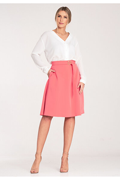 Figl Midi skirt - Buckle belt skirt - coral skirt M1074 size XL
