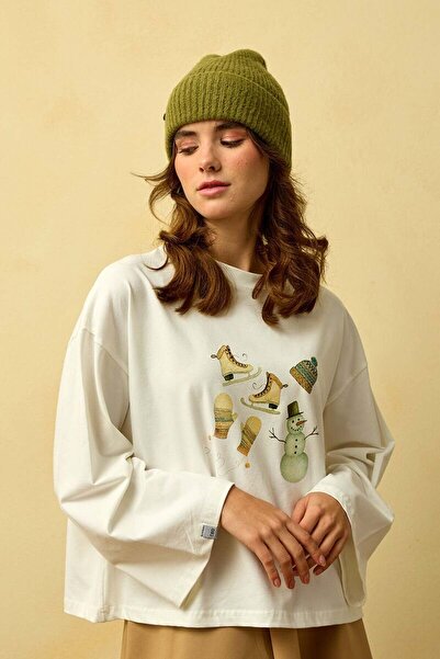 Ceylan Otantik Ecru Winter Printed Basic Bodysuit