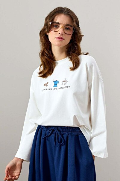 Ceylan Otantik Ecru Coffee Printed Basic Body