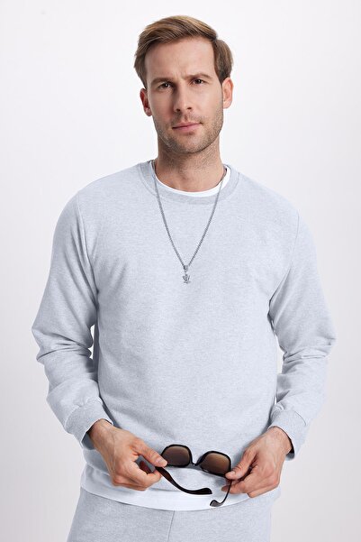 Tudors Men's relax fit cotton 2 thread soft texture crew neck grey tracksuit set