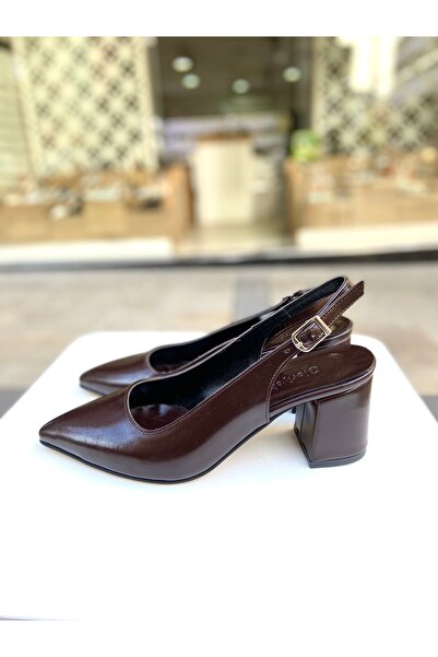 Gloriys Ayakkabı & Çanta Bitter Coffee 6cm Thick Heel Open Back Comfortable Shoes 01651