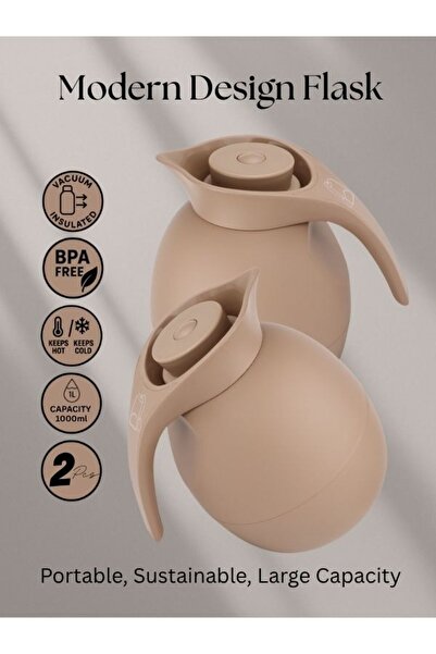 Raz Home Set of 2 High Quality Vaccum Flask for Coffee Tea Water 1000ml Brown