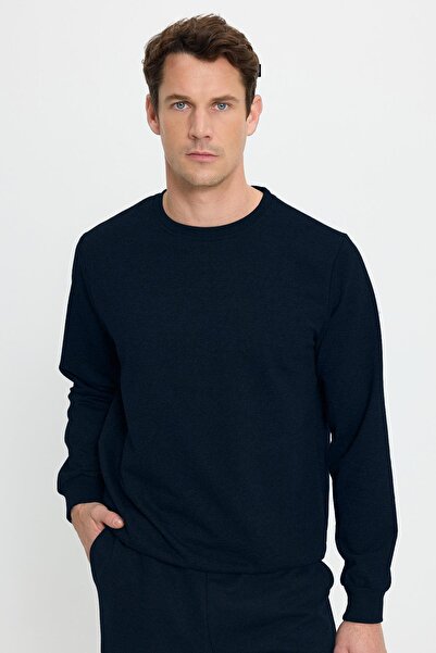 Tudors Men's Relax Fit Cotton 2 Thread Soft Textured Crew Neck Navy Blue Tracksuit Set