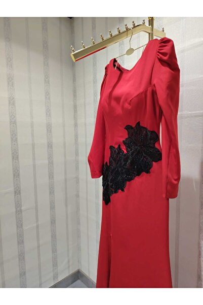 Ressian fashion red crepe evening dress