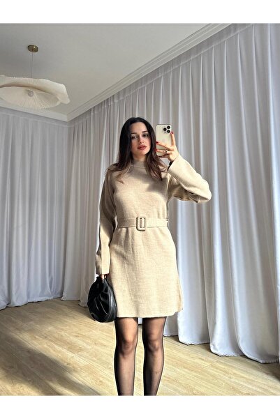 Mooi Butik Mi̇u Knitwear Mini Dress 8615 - Mink