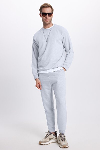 Tudors Men's relax fit cotton 2 thread soft texture crew neck grey tracksuit set